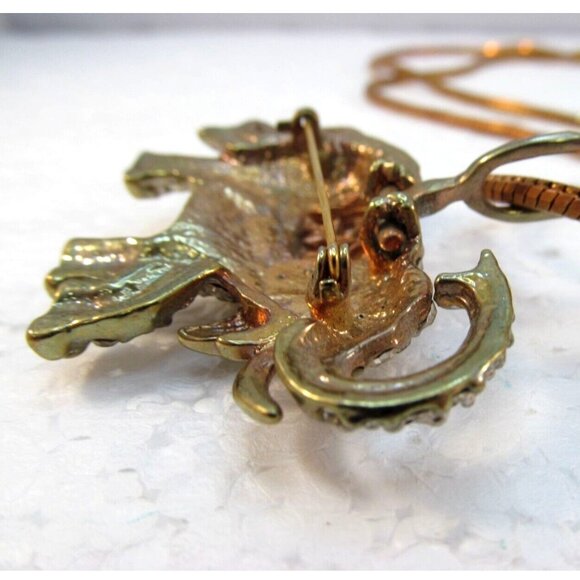 Vintage Rhinestone Good Luck Elephant Combo Brooch Pendant Necklace - Picture 13 of 16
